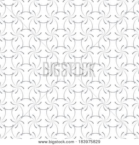 Regular trellis pattern of curved calligraphic strokes. Neutral white and grey ornamental background. Vector seamless repeat.