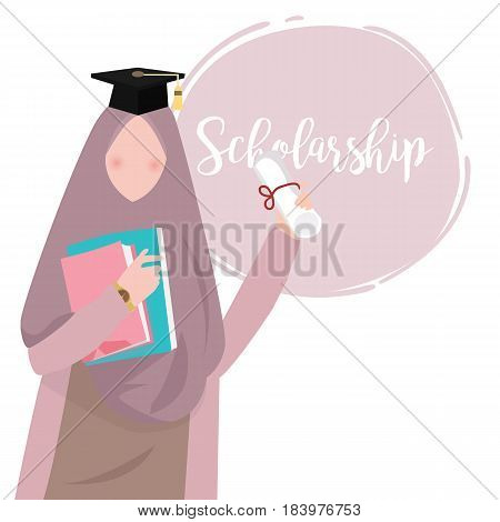 woman islam education wearing scarf graduation scholarship vector