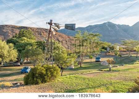 MONTAGU SOUTH AFRICA - MARCH 25 2017: View of the Badensfontein Caravan Park near Montagu in the Western Cape Province