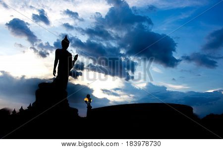 Silhouette of Buddha statue at Phutthamonthon Nakhon Pathom Thailand.