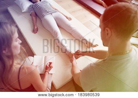 Group of people massage training course