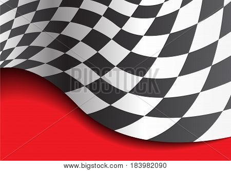 Checkered flag wave on red design race championship background vector illustration.