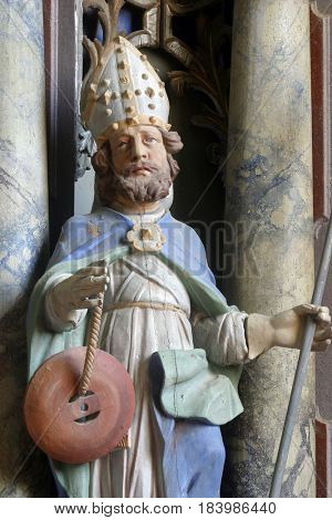 PISAROVINSKA JAMNICA, CROATIA - AUGUST 21: Saint Quirinus statue at the altar in the Parish Church of Saint Martin in Pisarovinska Jamnica, Croatia on August 21, 2011.