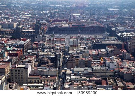Zocalo area of Mexico City and Plaza Constitucion aerial view