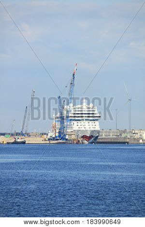 VVelsen the Netherlands -April 19th 2017: Aida Sol in IJmuiden sea lock the largest sea lock in the world