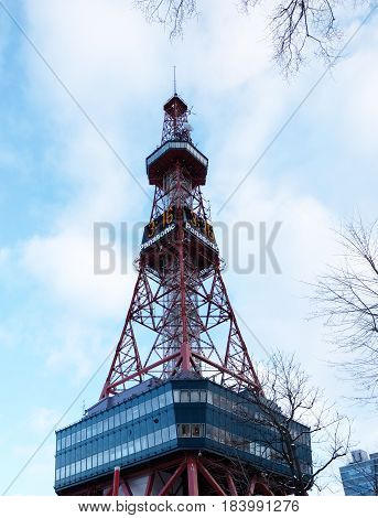 Sapporo Japan - january 20 2017 : View of the Sapporo TV Tower snow in winter in Sapporo Hokkaido Japan on january 20 2017.