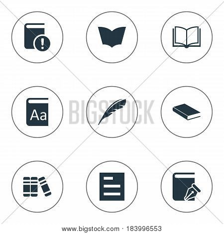 Vector Illustration Set Of Simple Knowledge Icons. Elements Sketchbook, Plume, Tasklist And Other Synonyms Dictionary, Page And Note.