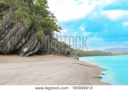 Beachside mountains summer , nature background .
