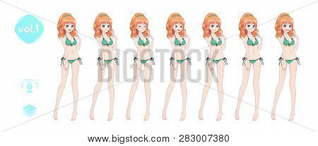 Anime Manga Girl. In A Summer Bikini Swimsuit