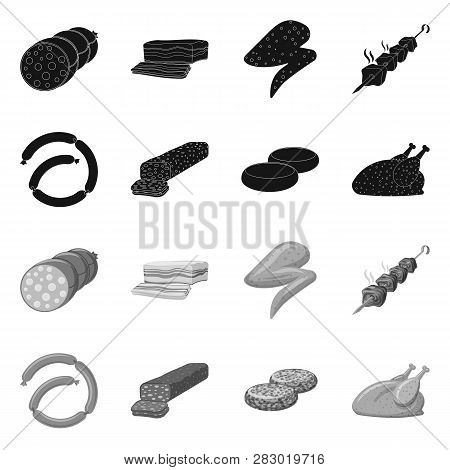 Vector Illustration Of Meat And Ham Logo. Set Of Meat And Cooking Vector Icon For Stock.