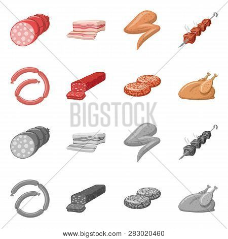 Vector Design Of Meat And Ham Sign. Set Of Meat And Cooking Stock Vector Illustration.
