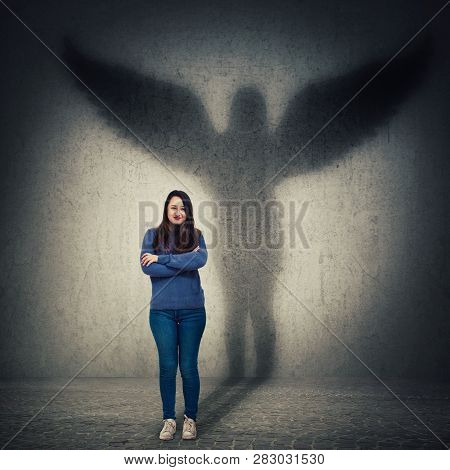 Casual Young Woman Student Full Length Portrait Holding Arms Crossed Confident Looking As Casting A 