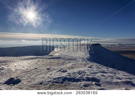 Winter Snow On Corn Du, Next To Pen Y Fan, The Highest Peak On The Brecon Beacon Mountains In South 
