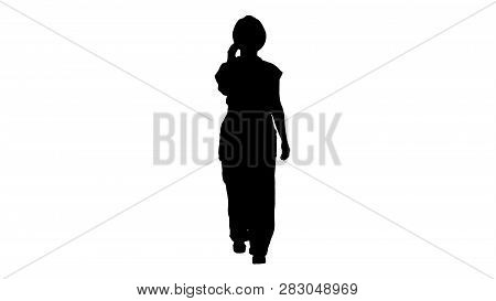 Silhouette Female Construction Woman Making A Call.