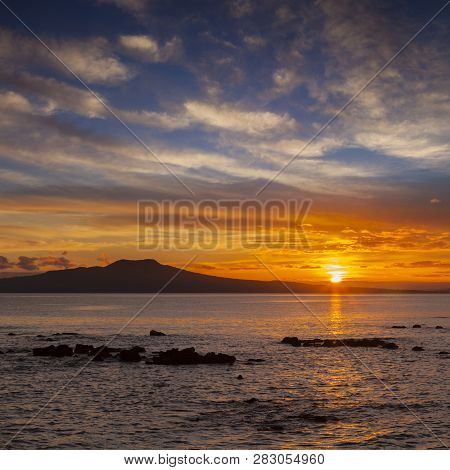 Rangitoto Island At Sunrise, Auckland, New Zealand