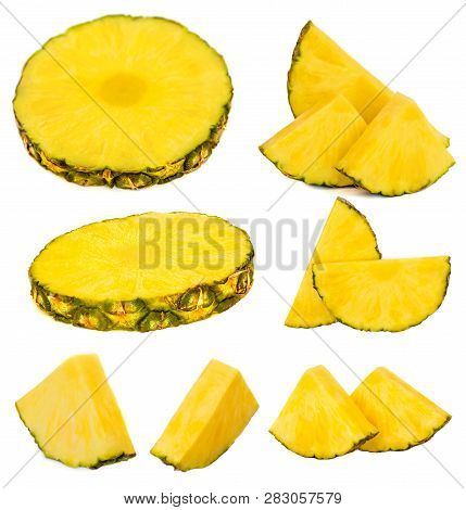 Pineapple  Fruit Collection. Sliced Pineapple Isolated On White Background
