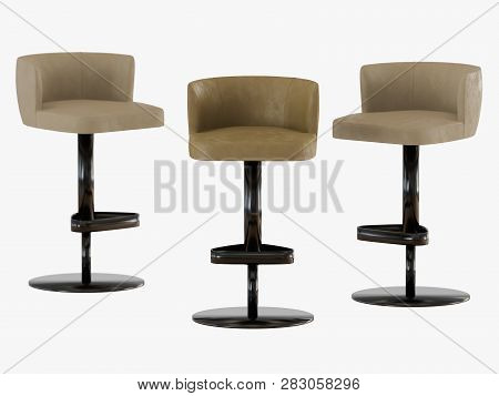 Three Bar Stools On A White Background 3d Rendering