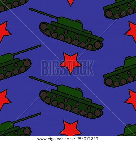 Vector Illustration. Seamless Pattern With Green Tanks