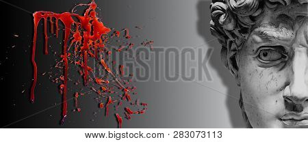 3d Background, Wallpaper Red, Black And White, Antic Statue Face. Background Texture Cement White Wa