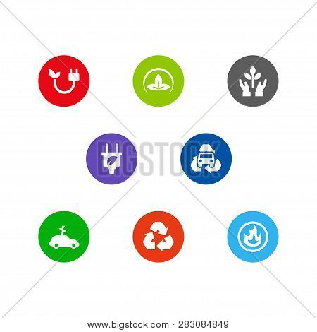 Set Of 8 Atmosphere Icons Set. Collection Of Burnable, Car, Green And Other Elements.