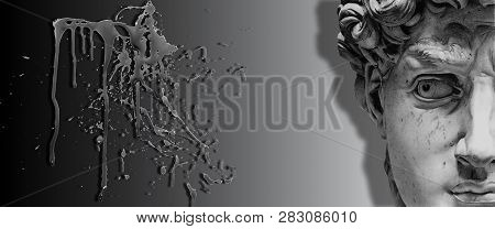 3d Background, Wallpaper Black And White, Antic Statue Face. Background Texture Cement White Wall Wi