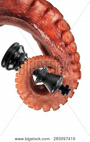 Large Octopus Attacking A Black Chess King.