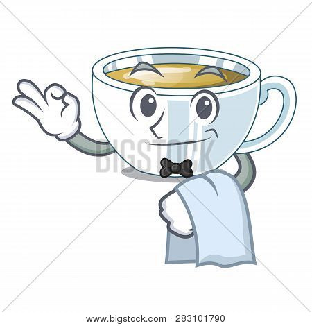 Waiter Ginger Tea In The Cartoon Shape