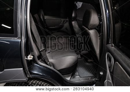 Novosibirsk, Russia - February 08, 2019: Chevrolet Niva, Close-up Of The Rear Seats. Photography Of 