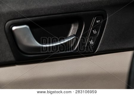 Novosibirsk, Russia - February 08, 2019: Kia Optima, Close-up Of The Side Door Buttons:seat Adjustme