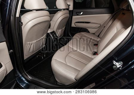 Novosibirsk, Russia - February 08, 2019: Kia Optima, Close-up Of The Rear Seats. Photography Of A Mo