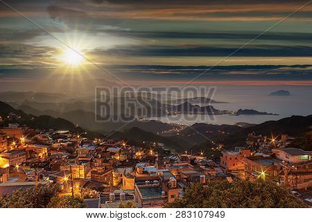 Night View Of Jiufen, People Visit Heritage Old Town Of Jiufen Located In Ruifang District Of New Ta