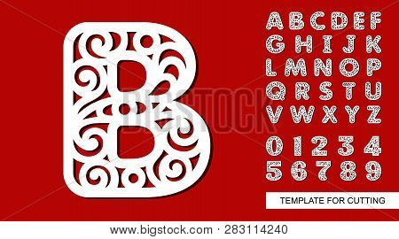 Letter B. Full English Alphabet And Digits 0,1,2,3,4,5,6,7,8,9. Lace Letters And Numbers. Template F