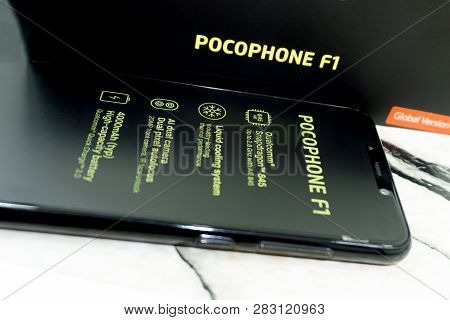 Xiaomi Pocophone F1 Android Smartphone. Russia Berezniki November 17, 2018 Black