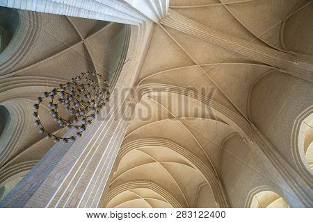 Copenhagen, Denmark - April 11, 2016: Interior View Of Grundtvigs Church. Grundtvigs Church Is A Rar