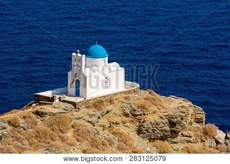 The Church Of Seven Martyrs In Sifnos Built On A Cliff In Kastro The Old Capital Of Island. Greece