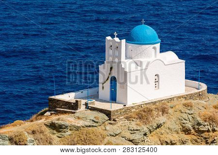 The Church Of Seven Martyrs In Sifnos Built On A Cliff In Kastro The Old Capital Of Island. Greece