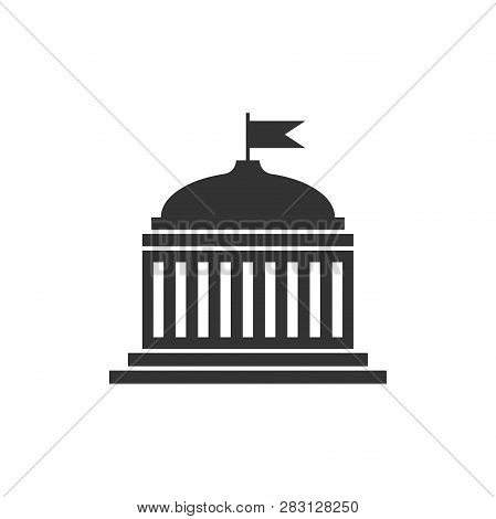 Bank Building Icon In Flat Style. Government Architecture Vector Illustration On White Isolated Back