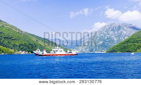 Ferry In The Boko-kotor Bay, Montenegro.beautiful Natural Landscape