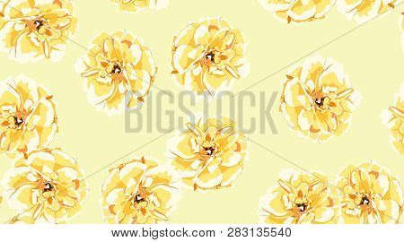 Pastel Roses Or Peony, Floral Seamless Pattern. Watercolor Flowers In Vintage Style. Wedding Print I