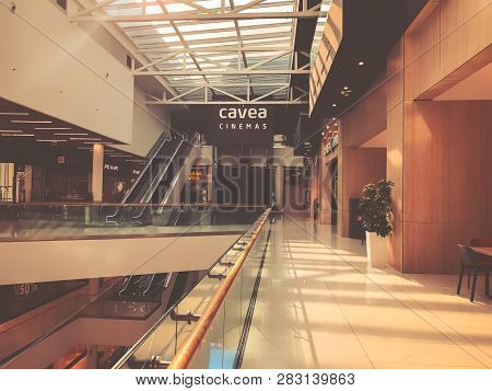Tbilisi, Georgia - October 11, 2018: Cinema Cavea And Cafe At The Modern Shopping Mall 