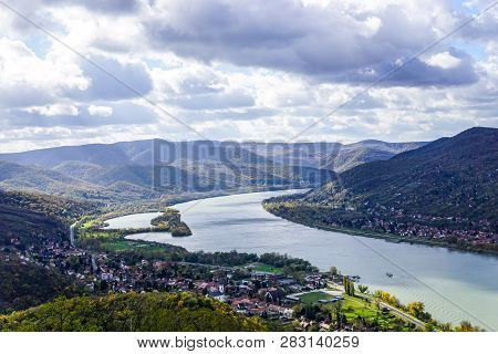 Aerial View Of The Hungarian City Esztergom, Slovakian City Sturovo And Danube River Including Spire