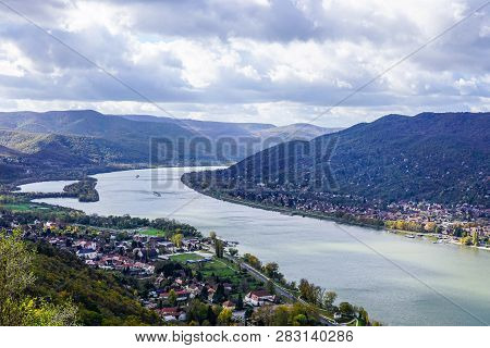 Aerial View Of The Hungarian City Esztergom, Slovakian City Sturovo And Danube River Including Spire