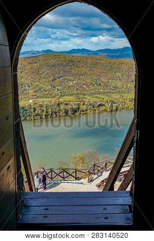 Aerial View Of The Hungarian City Esztergom, Slovakian City Sturovo And Danube River Including Spire
