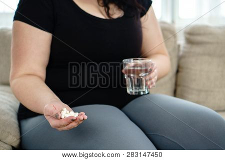 Weight Loss, Therapy, Hypertension, Diabetes, Migraine, Medical Concept. Depressed Desperate Fat Wom