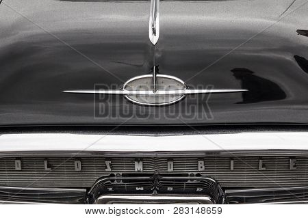 London, England - April 28, 2018. 1957 Super 88 Oldsmobile At The Annual Classic Car Exhibition And 