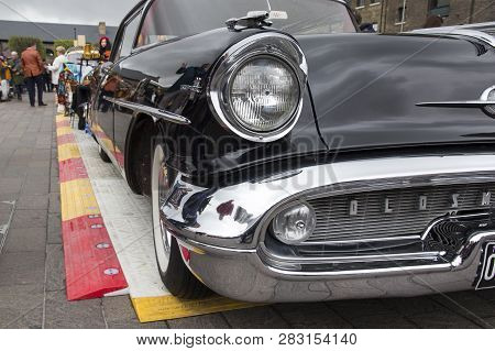 London, England - April 28, 2018. 1957 Super 88 Oldsmobile At The Annual Classic Car Exhibition And 