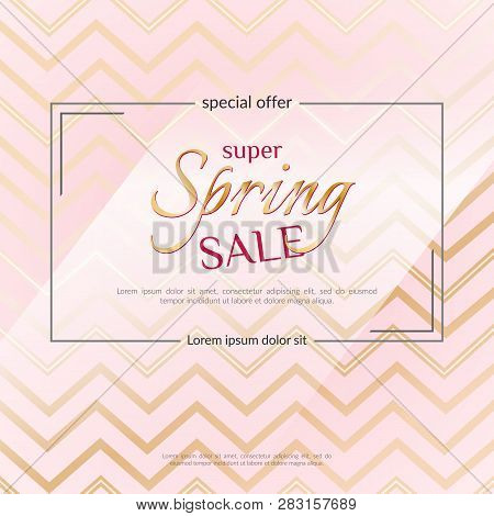 Poster Spring Sale On An Elegant Pink Zigzag Background Luxury Golden Card Poster For Advertising Sa