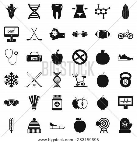 Wellness Condition Icons Set. Simple Style Of 36 Wellness Condition Icons For Web Isolated On White 