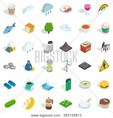 Winter Drink Icons Set. Isometric Style Of 36 Winter Drink Icons For Web Isolated On White Backgroun
