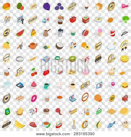 100 Supermarket Icons Set In Isometric 3d Style For Any Design Illustration